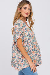 Light Olive Tropical Floral Short Dolman Sleeve Maternity Top