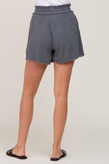 Charcoal Soft Linen Frayed Drawstring Shorts