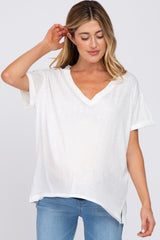 White Basic Rolled Short Sleeve Maternity Top