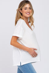 White Basic Rolled Short Sleeve Maternity Top