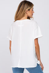 White Basic Rolled Short Sleeve Maternity Top