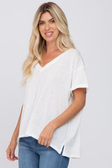 White Basic Rolled Short Sleeve Top