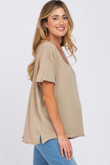 Taupe Basic Rolled Short Sleeve Maternity Top