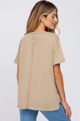 Taupe Basic Rolled Short Sleeve Maternity Top