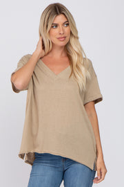 Taupe Basic Rolled Short Sleeve Top