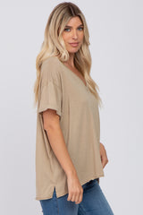 Taupe Basic Rolled Short Sleeve Top