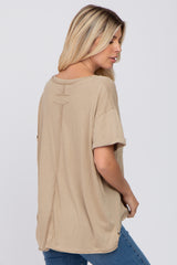 Taupe Basic Rolled Short Sleeve Top