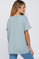 Light Blue Basic Rolled Short Sleeve Maternity Top