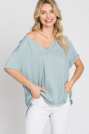 Light Blue Basic Rolled Short Sleeve Top