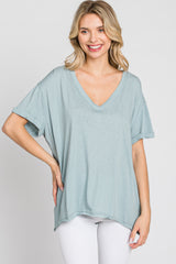 Light Blue Basic Rolled Short Sleeve Top