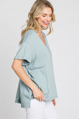 Light Blue Basic Rolled Short Sleeve Top