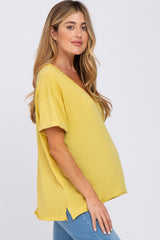 Yellow Basic Rolled Short Sleeve Maternity Top