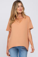 Rust Basic Rolled Short Sleeve Maternity Top