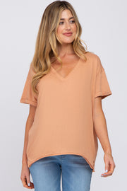 Rust Basic Rolled Short Sleeve Maternity Top