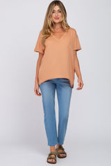 Rust Basic Rolled Short Sleeve Maternity Top