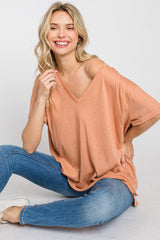 Rust Basic Rolled Short Sleeve Maternity Top