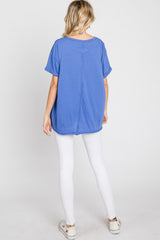 Blue Basic Rolled Short Sleeve Top