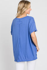 Blue Basic Rolled Short Sleeve Top