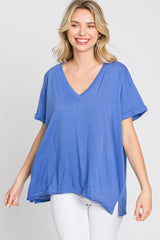 Blue Basic Rolled Short Sleeve Top