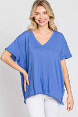 Blue Basic Rolled Short Sleeve Top