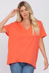 Coral Basic Rolled Short Sleeve Top