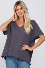 Charcoal Basic Rolled Short Sleeve Maternity Top