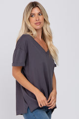 Charcoal Basic Rolled Short Sleeve Top