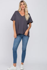 Charcoal Basic Rolled Short Sleeve Top