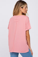 Pink Basic Rolled Short Sleeve Maternity Top