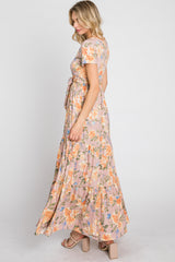 Peach Floral Tiered Maxi Dress