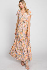 Peach Floral Tiered Maxi Dress