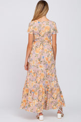 Peach Floral Tiered Maternity Maxi Dress