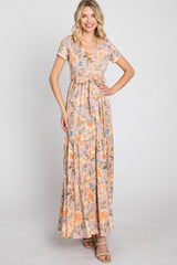 Peach Floral Tiered Maxi Dress