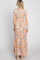 Peach Floral Tiered Maxi Dress