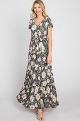 Black Floral Tiered Maxi Dress