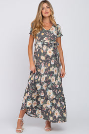 Black Floral Tiered Maternity Maxi Dress