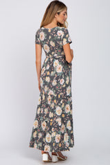 Black Floral Tiered Maternity Maxi Dress