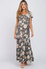 Black Floral Tiered Maternity Maxi Dress