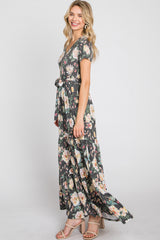 Black Floral Tiered Maxi Dress