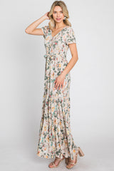 Beige Floral Tiered Maxi Dress