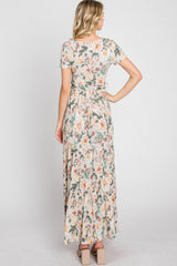 Beige Floral Tiered Maxi Dress