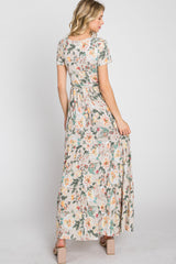 Beige Floral Tiered Maxi Dress