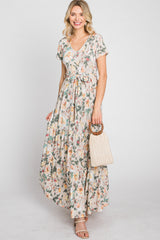 Beige Floral Tiered Maxi Dress