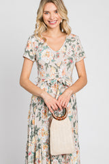 Beige Floral Tiered Maxi Dress