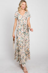 Beige Floral Tiered Maxi Dress