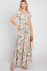 Beige Floral Tiered Maxi Dress