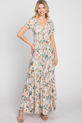 Beige Floral Tiered Maxi Dress