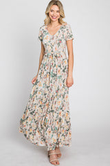 Beige Floral Tiered Maxi Dress