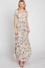 Beige Floral Tiered Maxi Dress