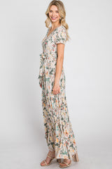 Beige Floral Tiered Maxi Dress